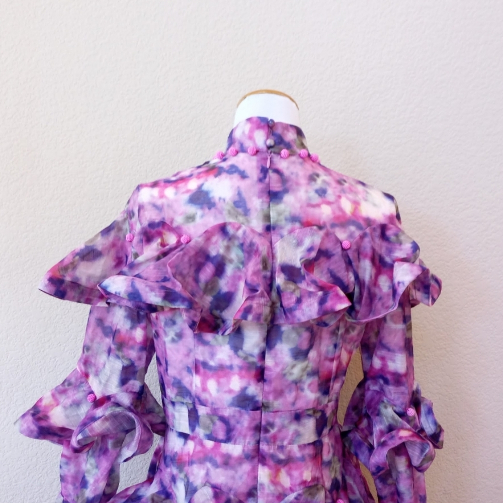 Beulah Lavender Floral Ruffled Long Sleeve Mini Dress - Picture 9 of 10